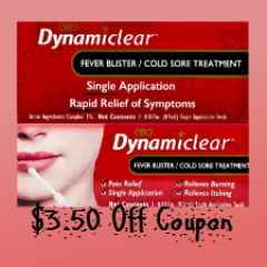 Dynamiclear cold sore treament coupon